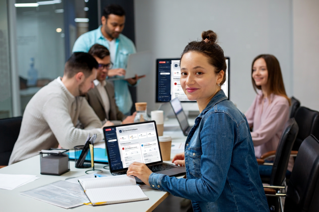 Service team viewing a connected customer record with contract, equipment and service history in one screen